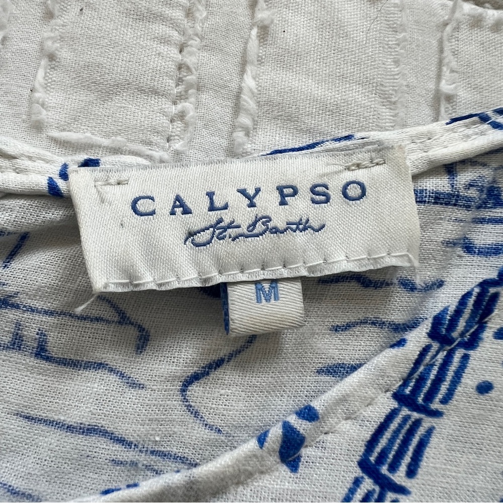Calypso St. Barth Linen Blend Tank with Cute Royal Blue Tropical Print - Picture 3 of 5